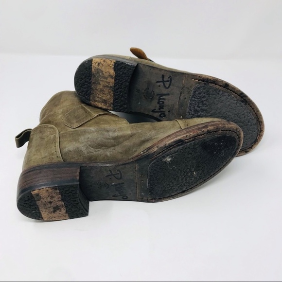 P. Monjo Short Leather Ankle Boots Gray Green Size 37 - Picture 6 of 7